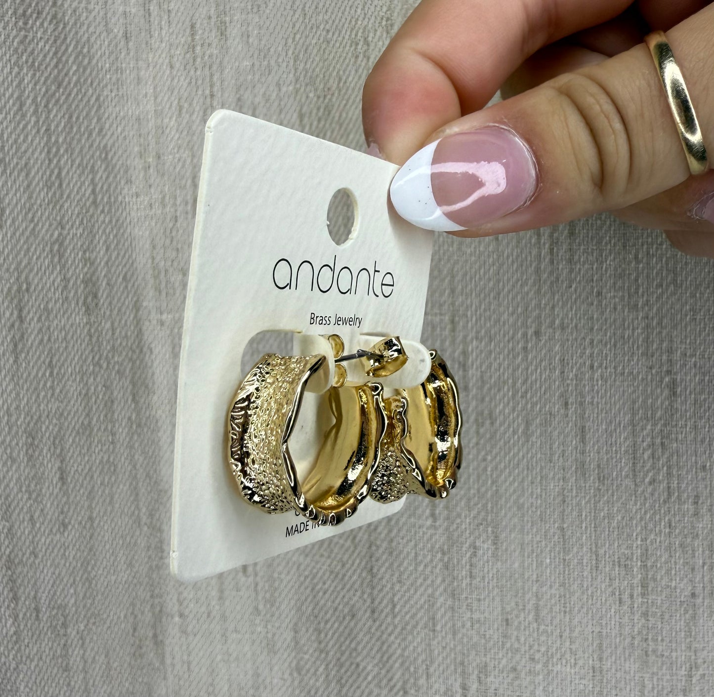 Gold Textured Detailed Hoop Earring