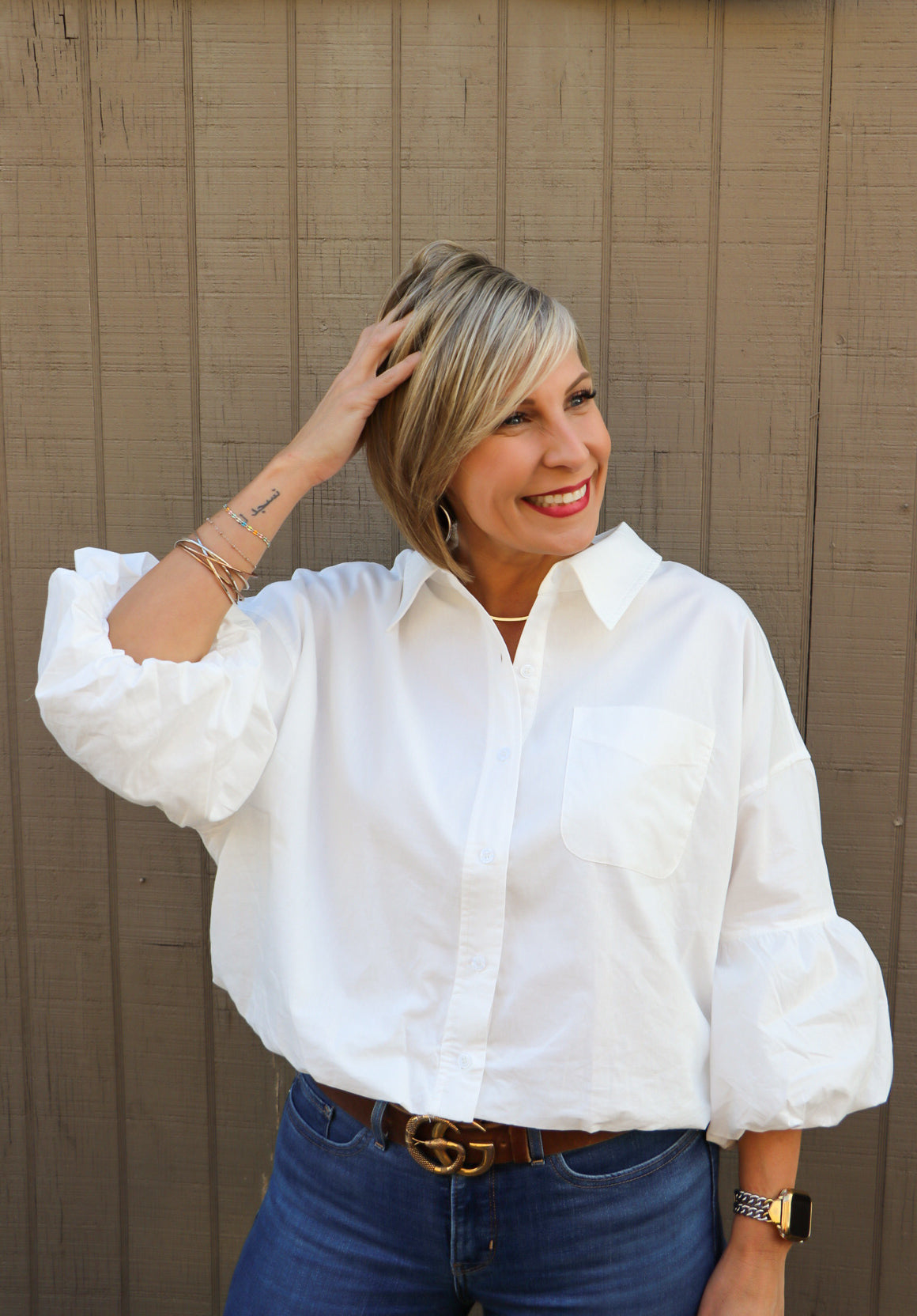 White Bubble Button-up Top