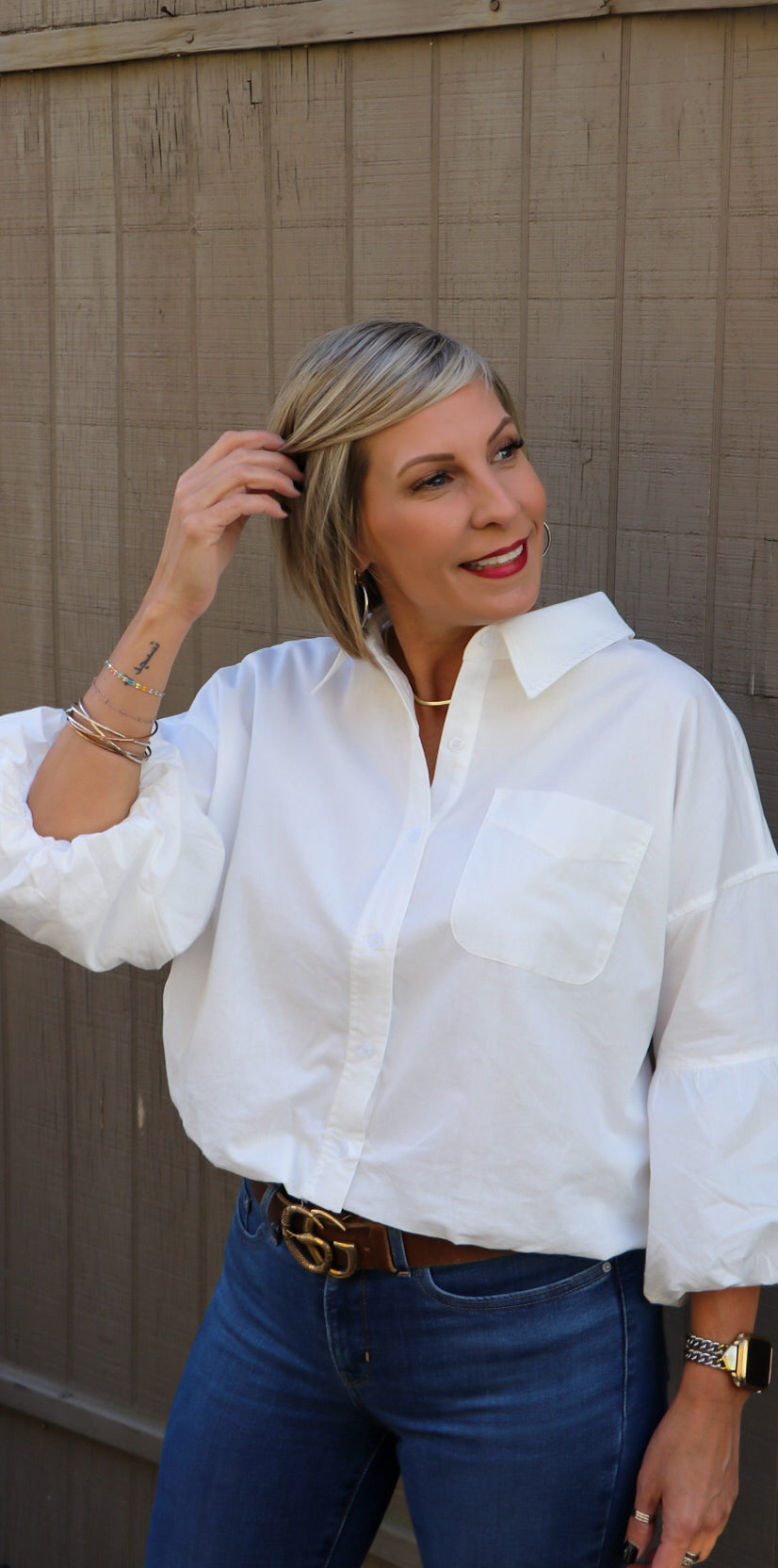 White Bubble Button-up Top