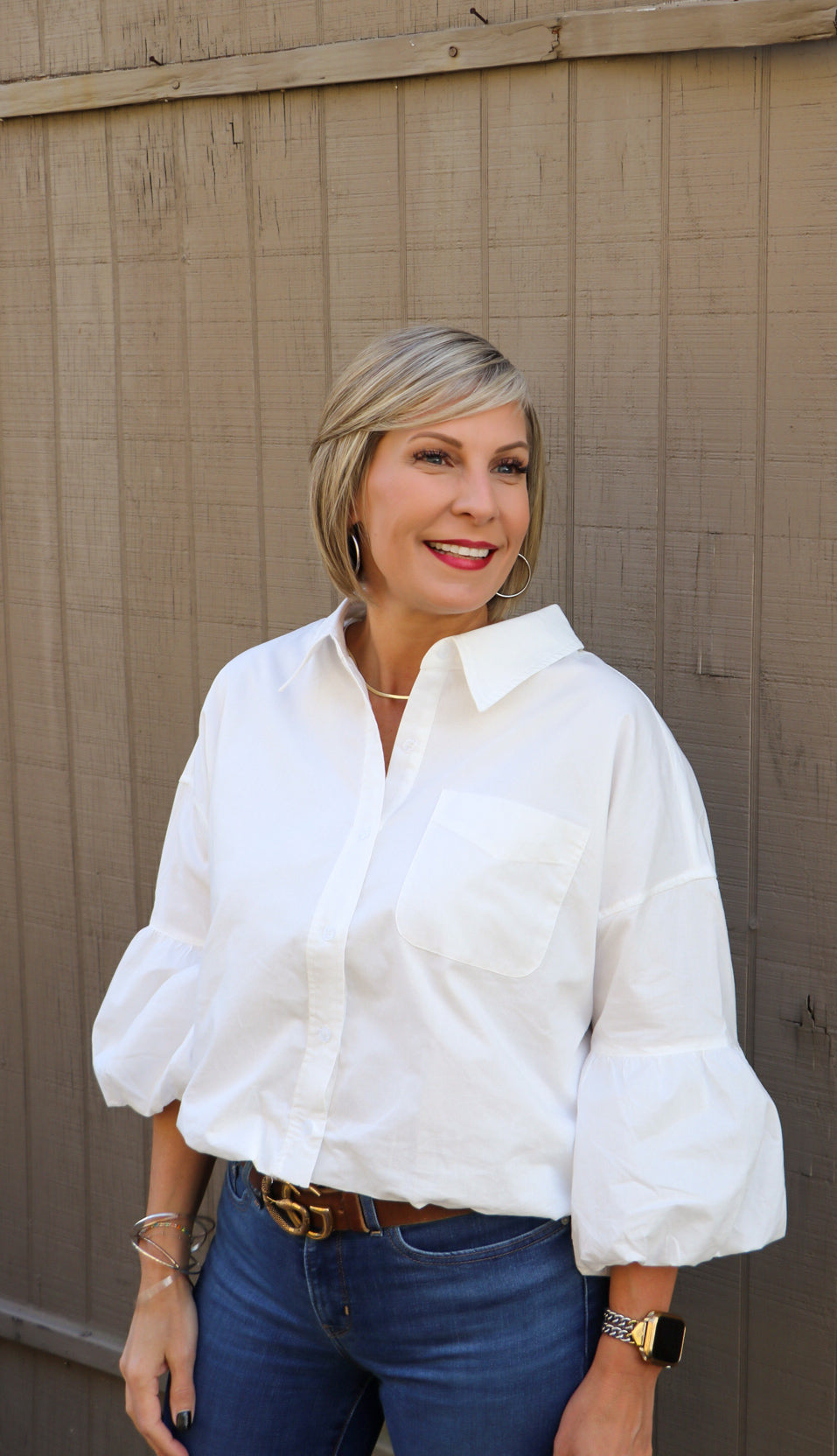 White Bubble Button-up Top