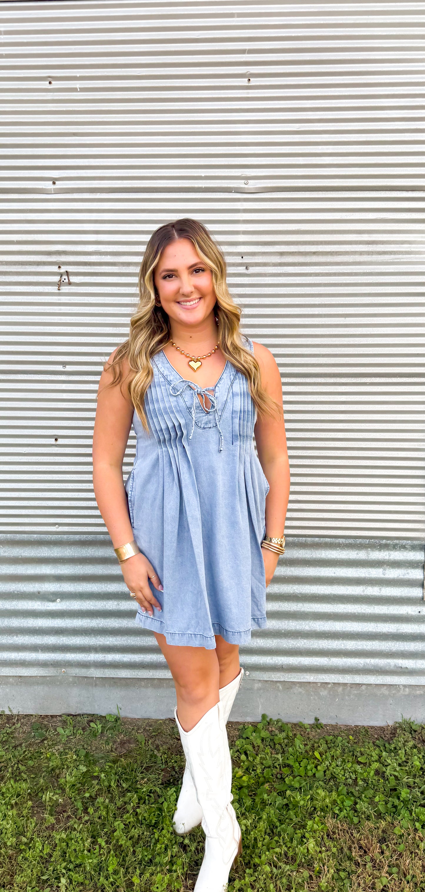 Denim pleated dress