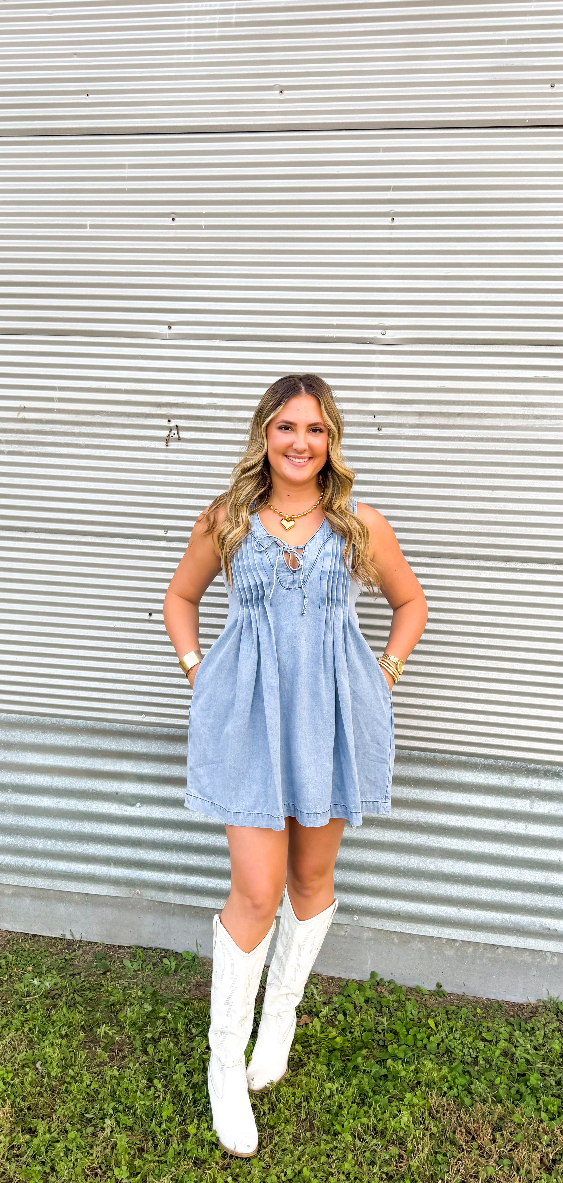 Denim pleated dress – Whimsy & Co Denim pleated dress – Whimsy & Co