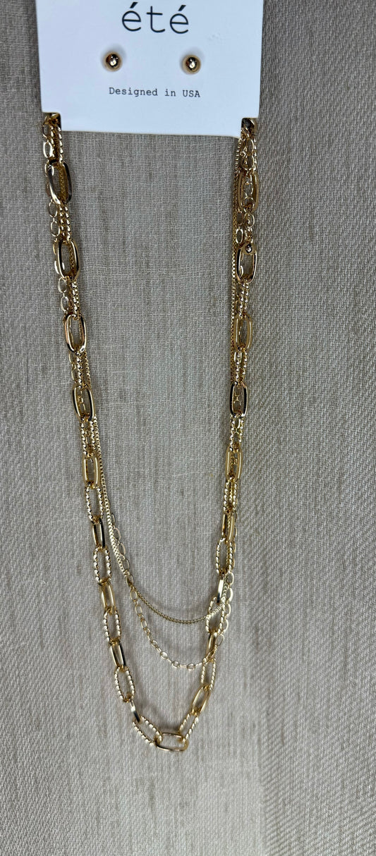 Gold Triple Layered Clip Chain with Studs