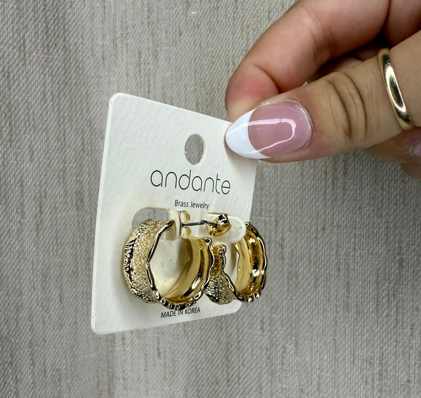 Gold Textured Detailed Hoop Earring