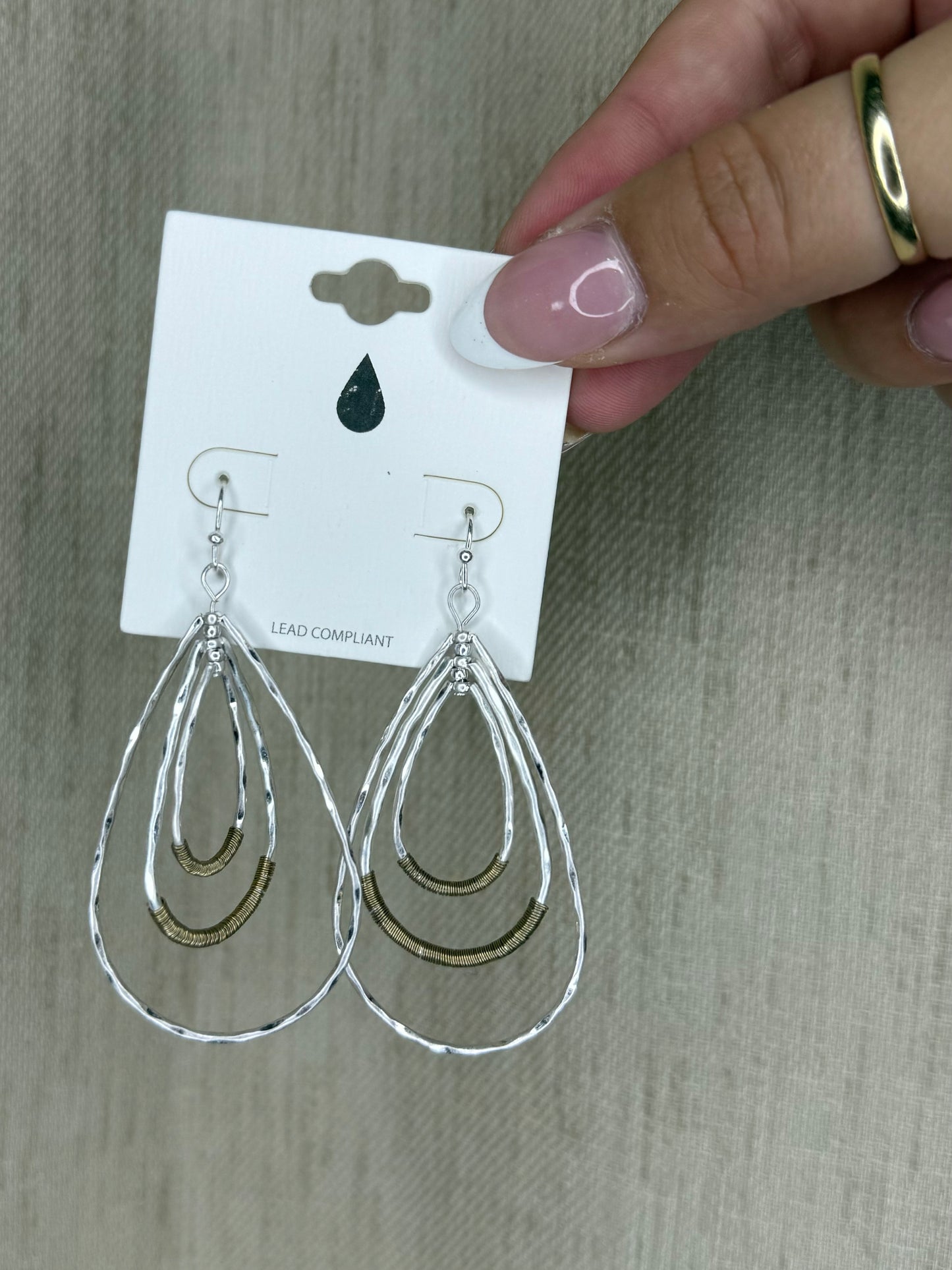 Worn Two-toned wire accent Teardrop Earring