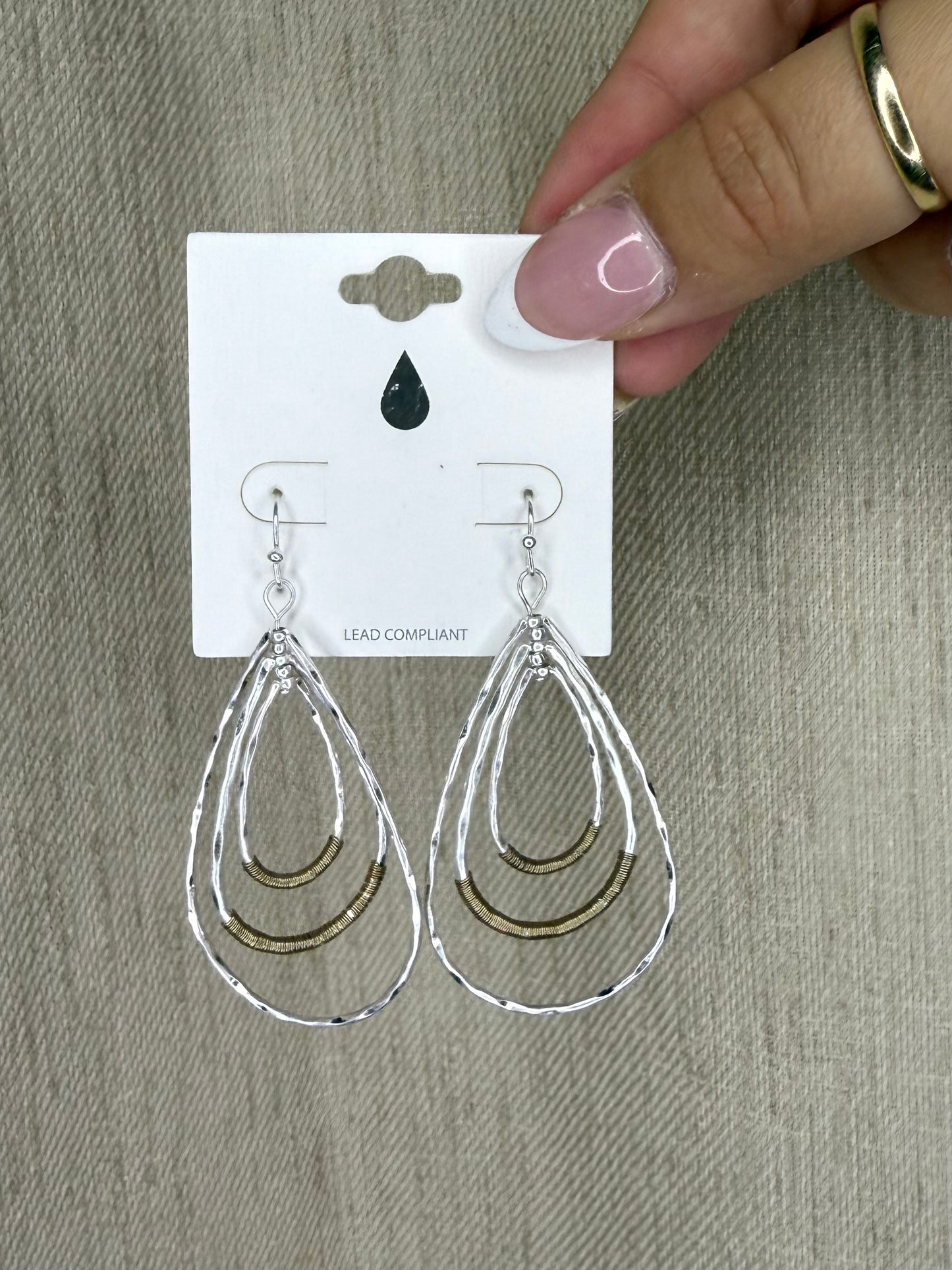 Worn Two-toned wire accent Teardrop Earring