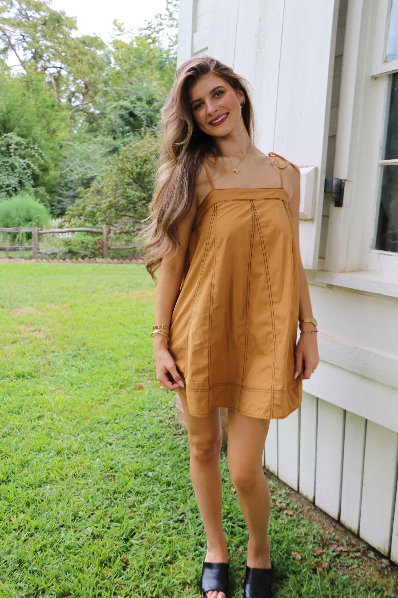 Top stitch mini dress