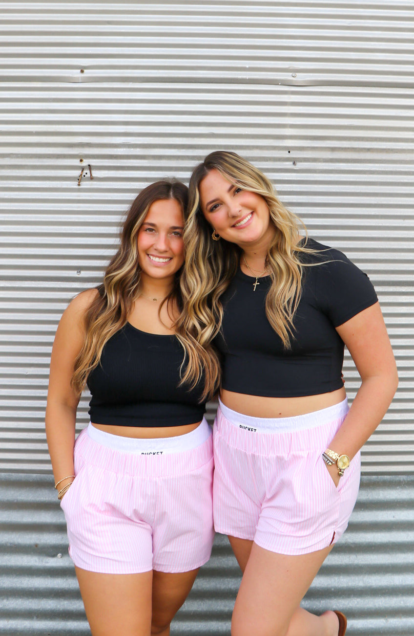 Pink striped boxer shorts