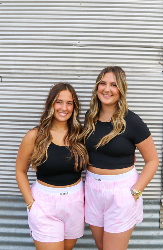 Pink striped boxer shorts