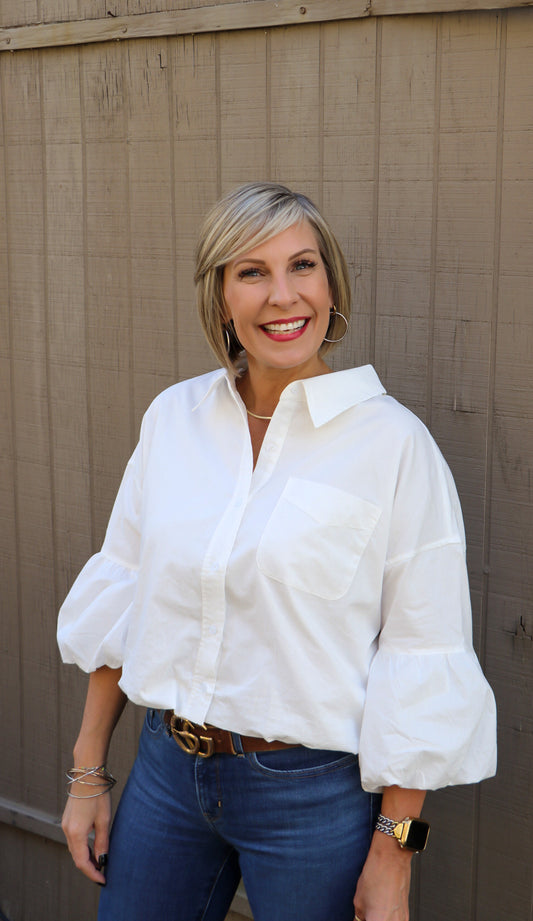 White Bubble Button-up Top